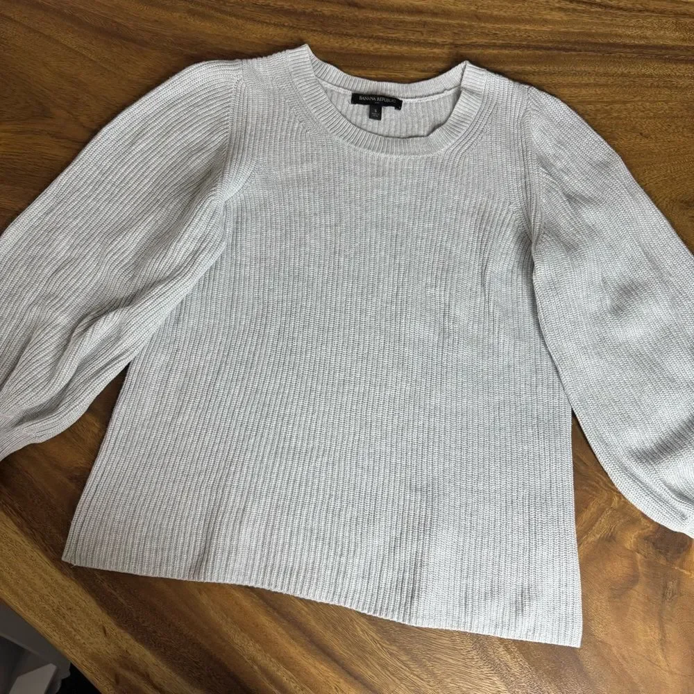 BANANA REPUBLIC Gray Knit Balloon Sleeve Sweater, Size Small